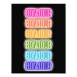 Neon Teken Stijl Bonjour Herhalende Regenboog Prin Foto Afdruk