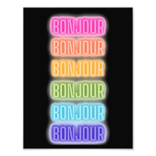 Neon Teken Stijl Bonjour Herhalende Regenboog Prin Foto Afdruk