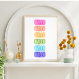 Neon Teken Stijl Hallo Herhalende Regenboog Print Foto Afdruk