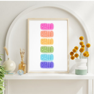 Neon Teken Stijl Hallo Herhalende Regenboog Print Foto Afdruk