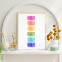 Neon Teken Stijl Hola Herhalende Regenboog Print
