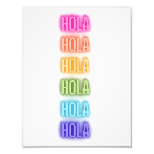 Neon Teken Stijl Hola Herhalende Regenboog Print Foto Afdruk (Voorkant)