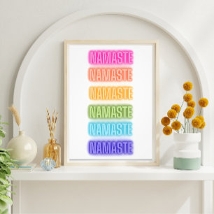 Neon Teken Stijl Namaste Herhalende Regenboog Prin Foto Afdruk