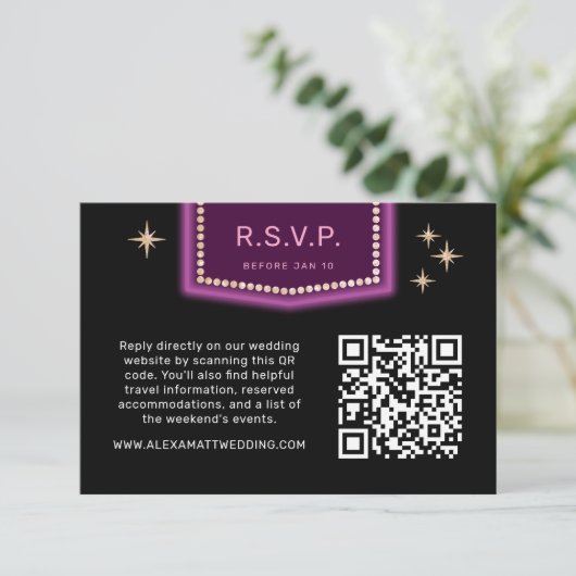 Neon teken Vegas bruiloft QR Code Online RSVP (Staand voorkant)
