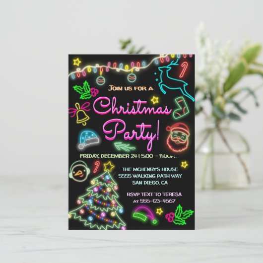 Neon tekent kerstfeest kaart (Staand voorkant)