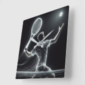 Neon tennisspeler vierkante klok (Hoek)