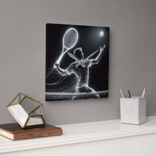 Neon tennisspeler vierkante klok