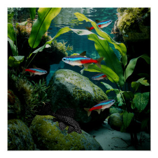 Neon Tetras Plecostomus Aquarium Vistank liefhebbe Perfect Poster