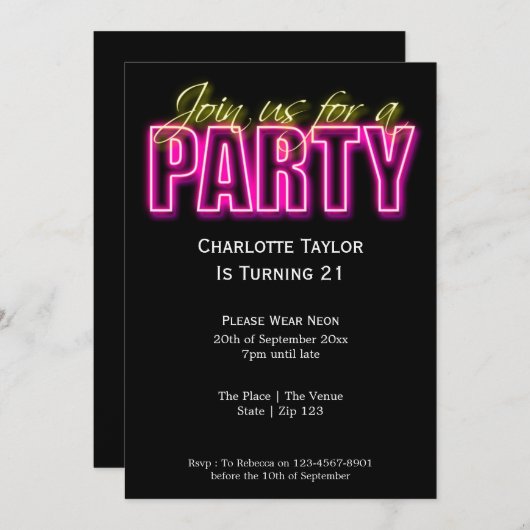 Neon Thaise Partij Kaart (Voorkant / Achterkant)