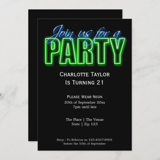 Neon Thaise Partij Kaart (Voorkant / Achterkant)