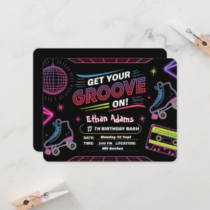 Neon Theme Verjaardag Uitnodiging Kaart