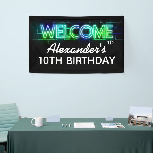 Neon themed verjaardagswelkomstbanner spandoek (Beurs)