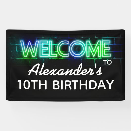 Neon themed verjaardagswelkomstbanner spandoek (Horizontaal)
