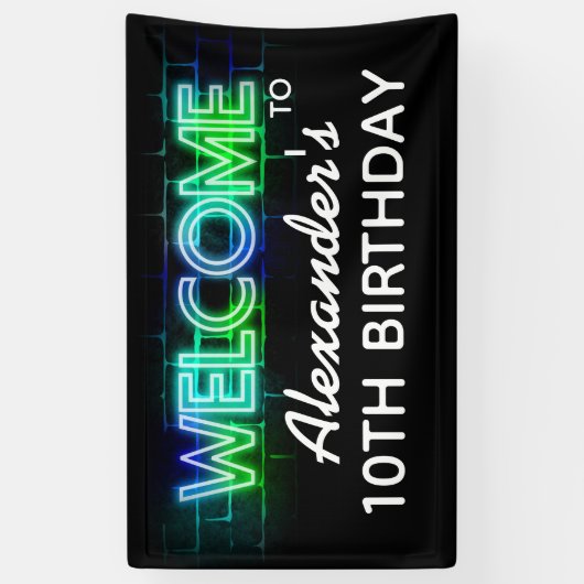 Neon themed verjaardagswelkomstbanner spandoek (Verticaal)