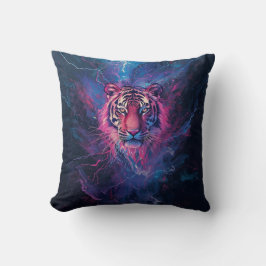 Neon Thunder Tiger Abstract Electric Glow Kussen