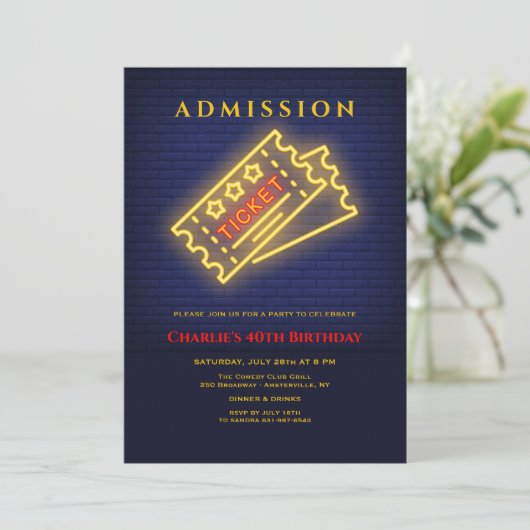Neon Ticket to Party Invitation Kaart (Staand voorkant)