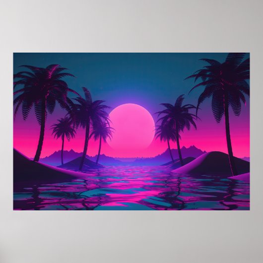 Neon Tides: Een dampgolf-viering van oceanen Poster (Voorkant)