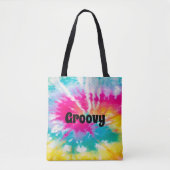 Neon Tie Dye Groovy - Gepersonaliseerd Tote Bag (Voorkant)