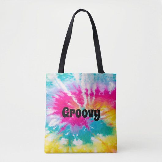 Neon Tie Dye Groovy - Gepersonaliseerd Tote Bag (Voorkant)
