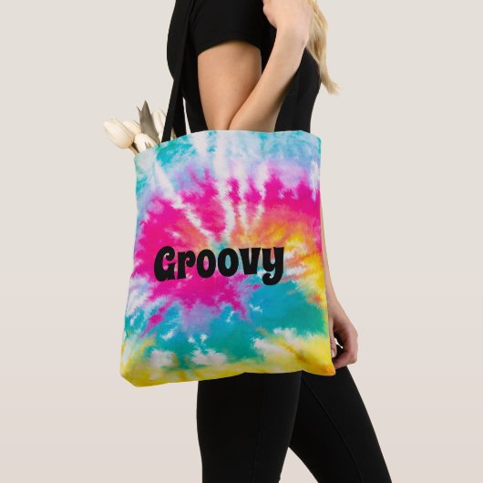Neon Tie Dye Groovy - Gepersonaliseerd Tote Bag (Dichtbij)