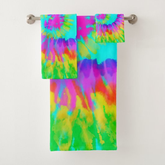 Neon Tie Dye Swirl Bad Handdoek (Insitu)
