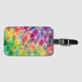 Neon Tie Dye Waterverf Harlequin Argyle Bagagelabel (Voorkant (horizontaal))