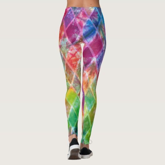 Neon Tie Dye Waterverf Harlequin Argyle Leggings (Achterkant)