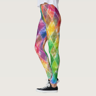 Neon Tie Dye Waterverf Harlequin Argyle Leggings