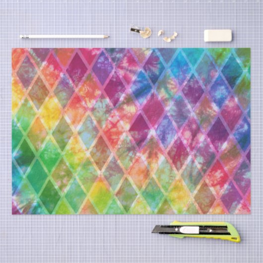 Neon Tie Dye Waterverf Harlequin Argyle Tissuepapier (Craft)