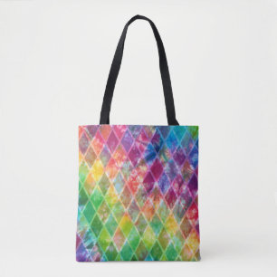 Neon Tie Dye Waterverf Harlequin Argyle Tote Bag