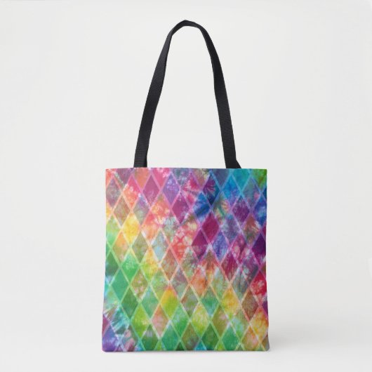 Neon Tie Dye Waterverf Harlequin Argyle Tote Bag (Voorkant)