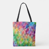 Neon Tie Dye Waterverf Harlequin Argyle Tote Bag (Achterkant)