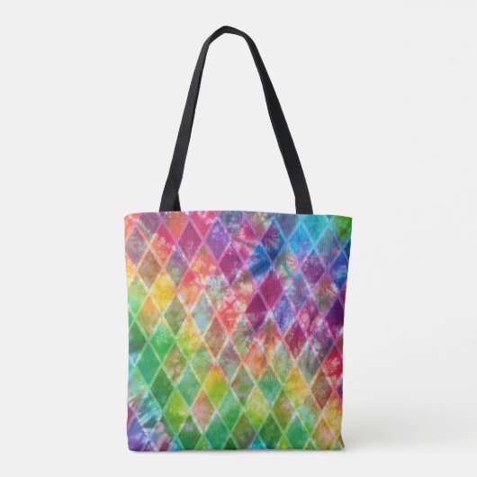 Neon Tie Dye Waterverf Harlequin Argyle Tote Bag (Achterkant)