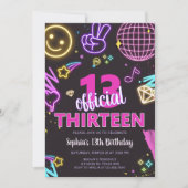 Neon Tiener Dertiende Verjaardagsfeest Kaart (Voorkant)