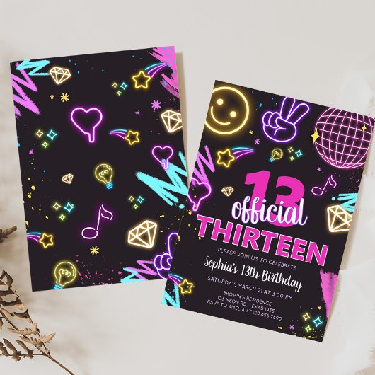 Neon Tiener Dertiende Verjaardagsfeest Kaart