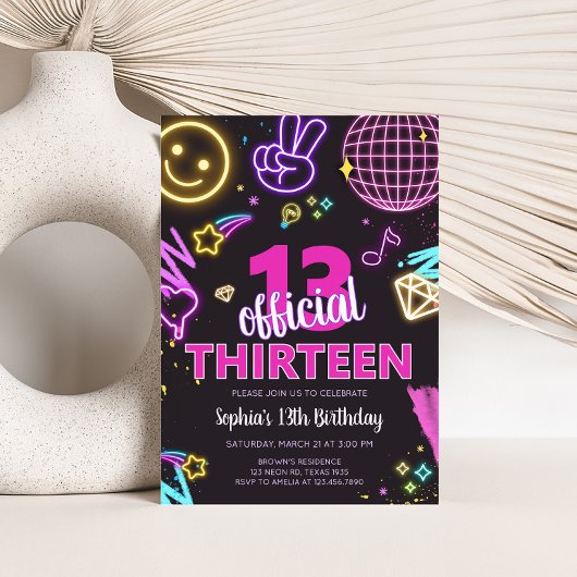 Neon Tiener Dertiende Verjaardagsfeest Kaart