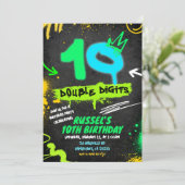 Neon Tiener Graffiti 10 dubbel cijfer Verjaardag Kaart (Staand voorkant)