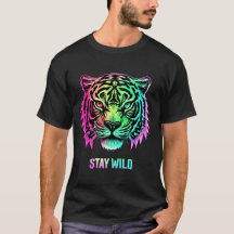 Neon Tiger Face T-shirt met gedurfde 3D STAY WILD