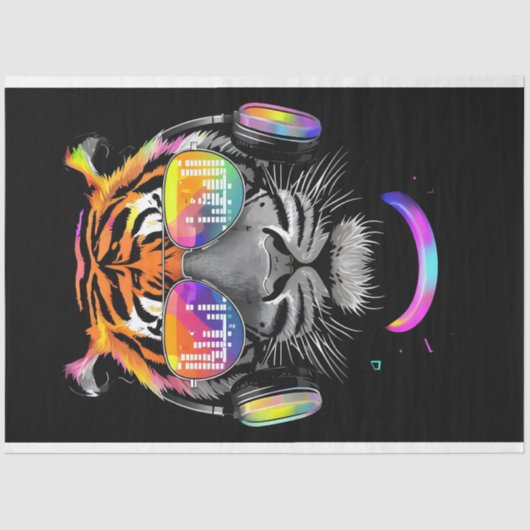 Neon Tiger met hoofdtelefoon Tissue Paper Tissuepapier (Voorkant)