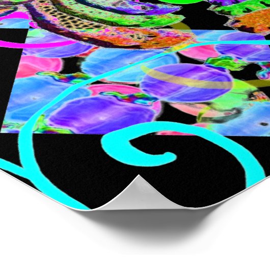 Neon Tiger over een levendige achtergrond Poster (Hoek)