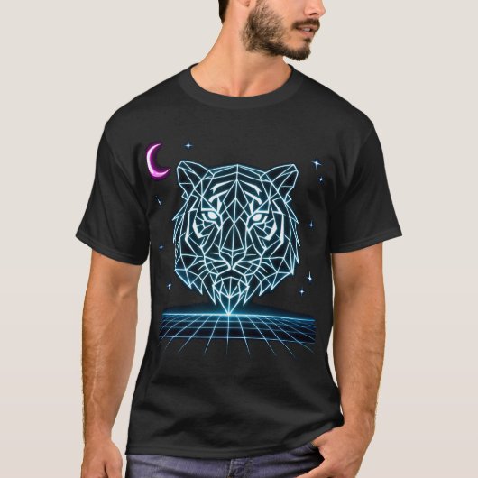 Neon Tiger Synthwave – Electric Striker Retro Tee T-shirt (Voorkant)