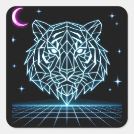 Neon Tiger Synthwave – Electric Striker Retro Vierkante Sticker
