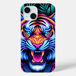 Neon Tijger en oerwoud bladeren iPhone 15 Case