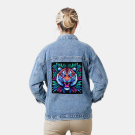 Neon Tijger en oerwoud bladeren Denim Jacket