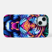 Neon Tijger en oerwoud bladeren iPhone 15 Case (Achterkant horizontaal)