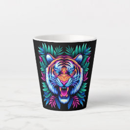 Neon Tijger en oerwoud bladeren Latte Mok