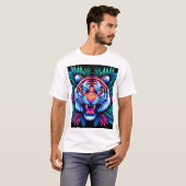 Neon Tijger en oerwoud bladeren T-shirt (Voorkant volledig)