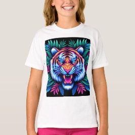 Neon Tijger en oerwoud bladeren T-shirt