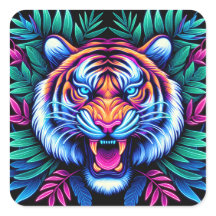 Neon Tijger en oerwoud bladeren