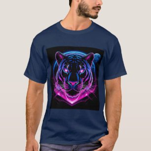 Neon Tijger Illustratie met Geometrische Vormen T-shirt